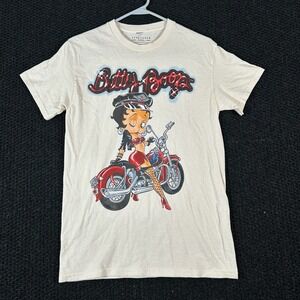 Betty Boop Motorcycle Graphic T Shirt Fleischer Studios Women's Size S Cream